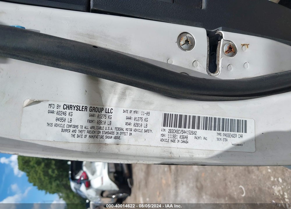 2010 DODGE CHARGER VIN: 2B3CA3CV5AH152602
