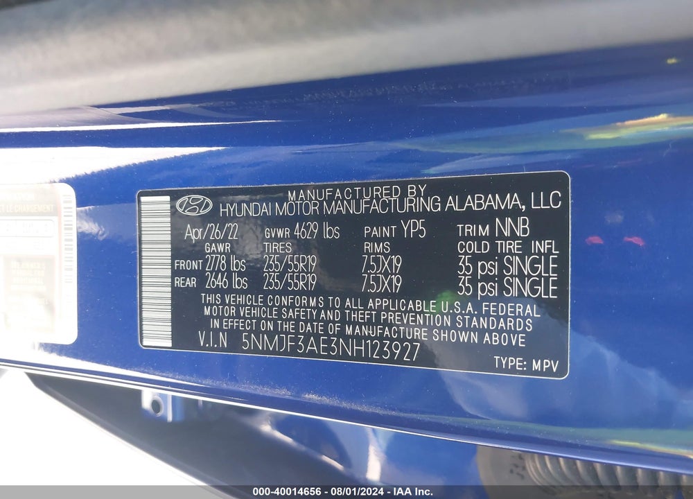 2022 HYUNDAI TUCSON VIN: 5NMJF3AE3NH123927