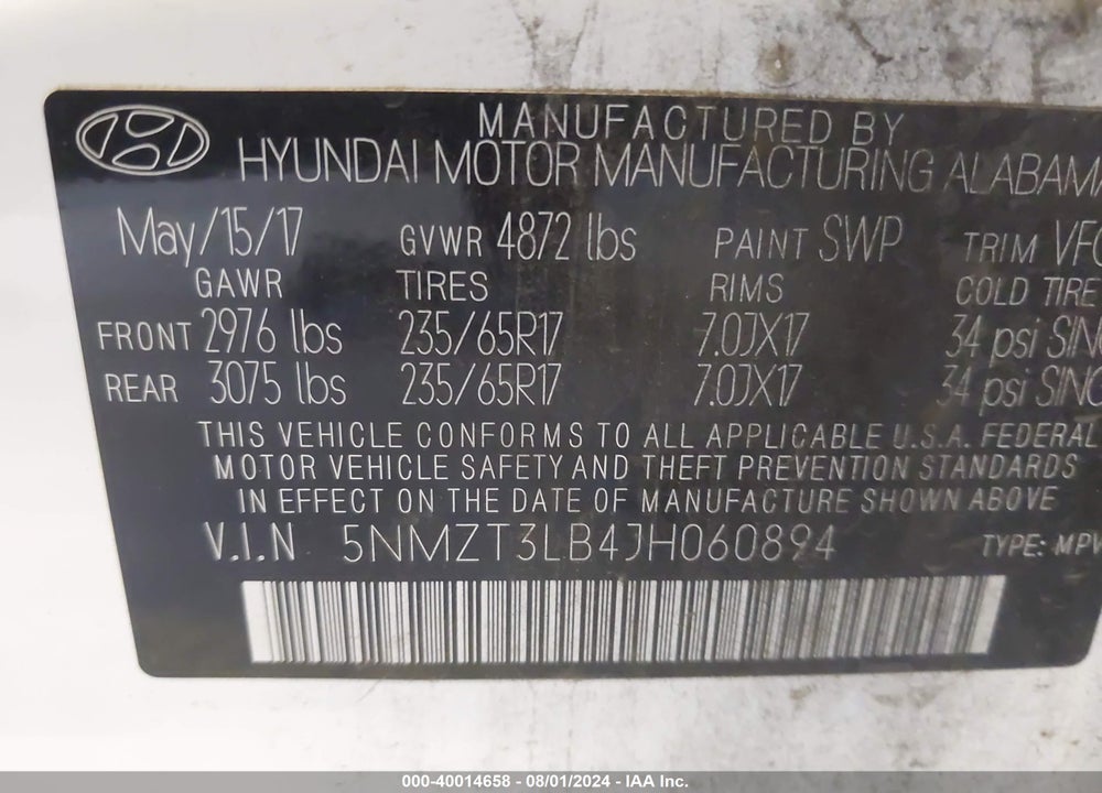 2018 HYUNDAI SANTA FE SPORT VIN: 5NMZT3LB4JH060894