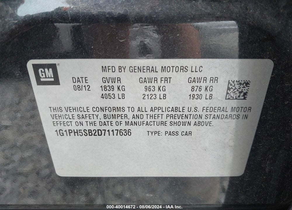 2013 CHEVROLET CRUZE ECO AUTO VIN: 1G1PH5SB2D7117636