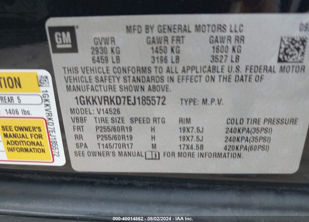 2014 GMC ACADIA SLT-1 VIN: 1GKKVRKD7EJ185572