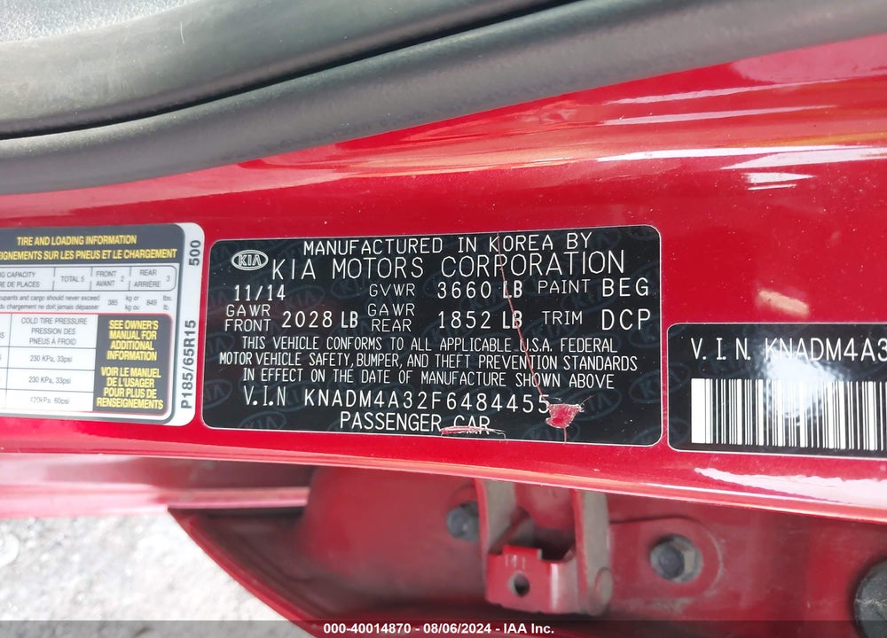 2015 KIA RIO LX VIN: KNADM4A32F6484455