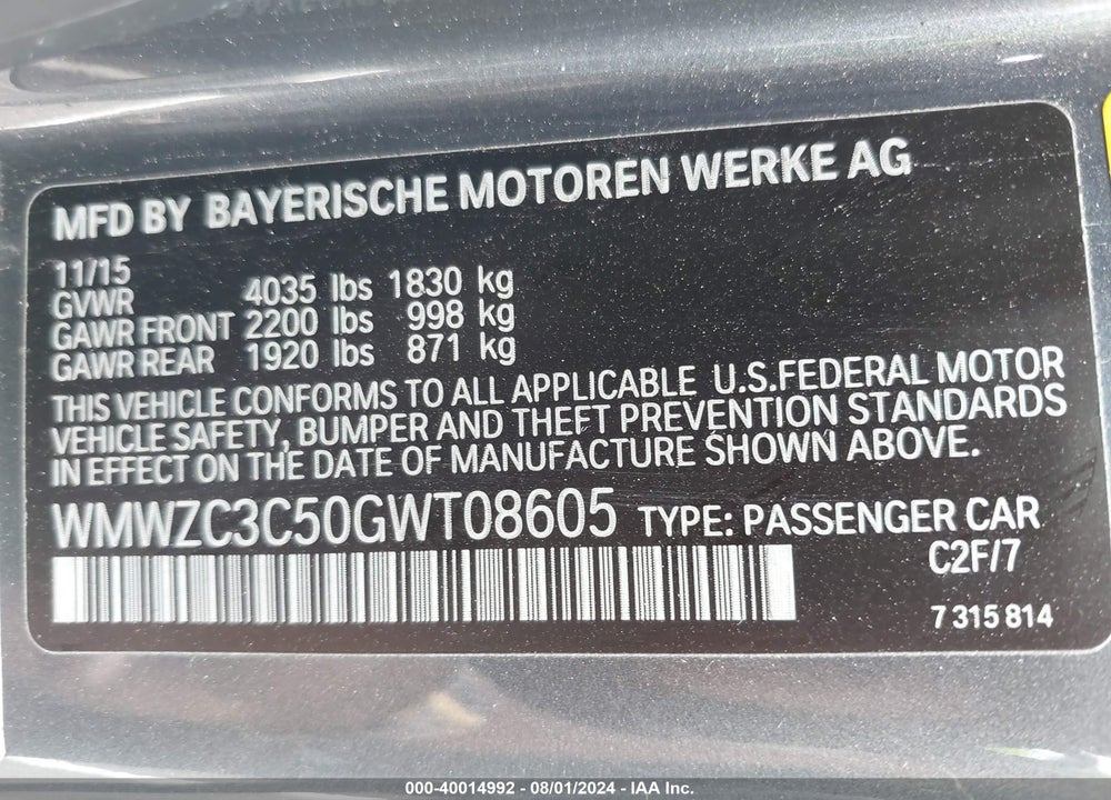 2016 MINI COUNTRYMAN COOPER S VIN: WMWZC3C50GWT08605