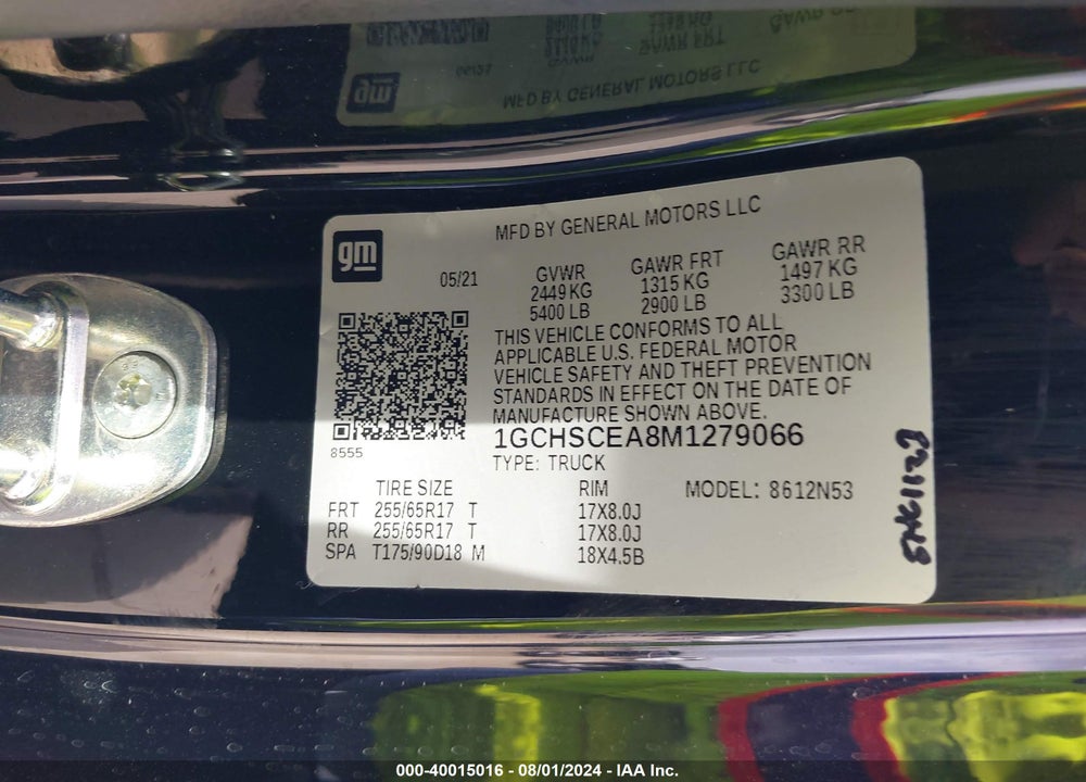 2021 CHEVROLET COLORADO VIN: 1GCHSCEA8M1279066