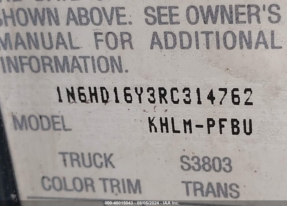 1994 NISSAN TRUCK KING CAB SE/KING CAB XE VIN: 1N6HD16Y3RC314762