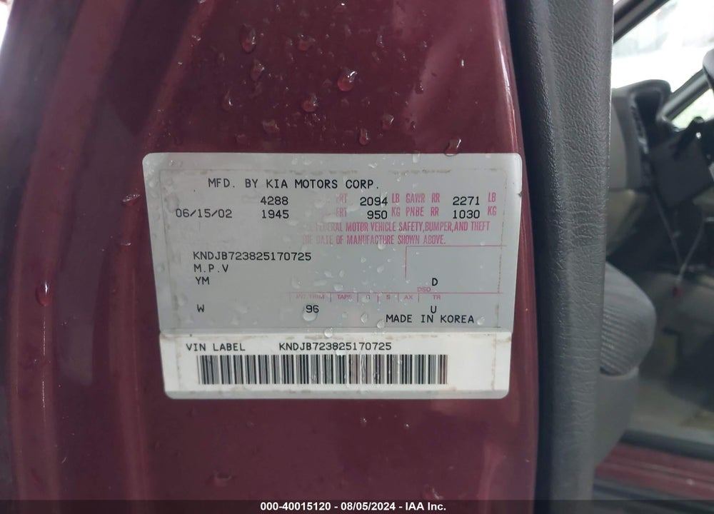 2002 KIA SPORTAGE VIN: KNDJB723825170725