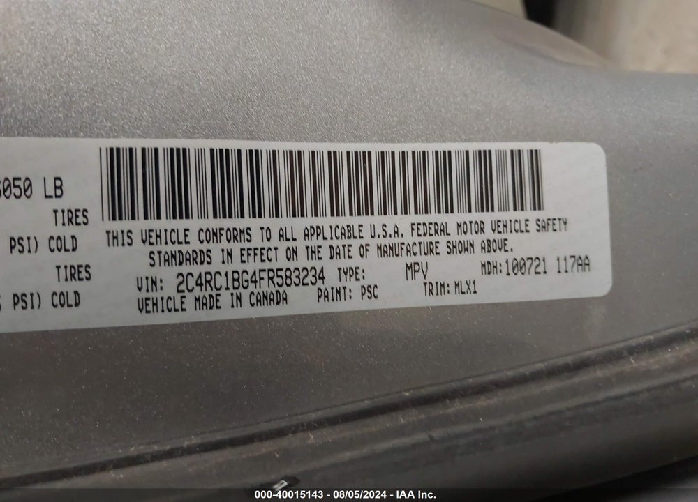 2015 CHRYSLER TOWN & COUNTRY VIN: 2C4RC1BG4FR583234