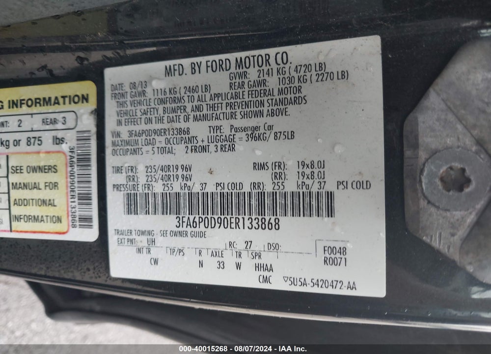 2014 FORD FUSION TITANIUM VIN: 3FA6P0D90ER133868