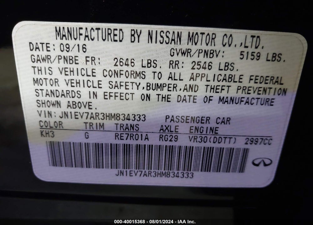 2017 INFINITI Q50 VIN: JN1EV7AR3HM834333