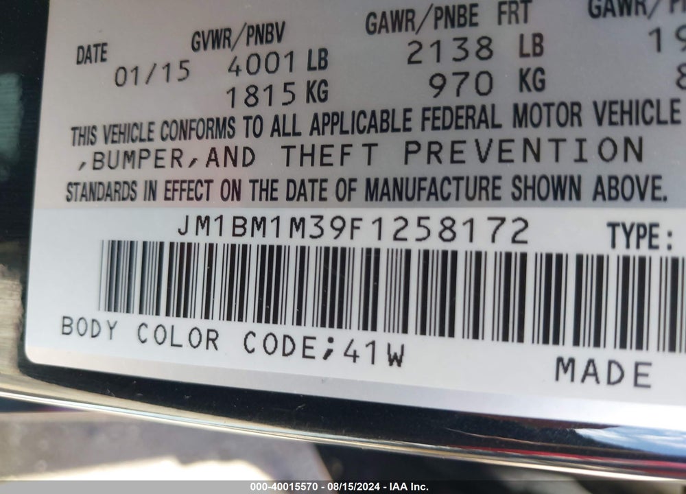 2015 MAZDA 3 S GRAND TOURING VIN: JM1BM1M39F1258172