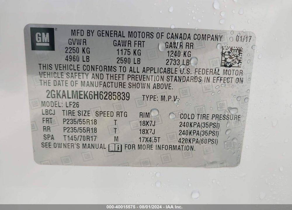 2017 GMC TERRAIN SLE-1 VIN: 2GKALMEK6H6285839