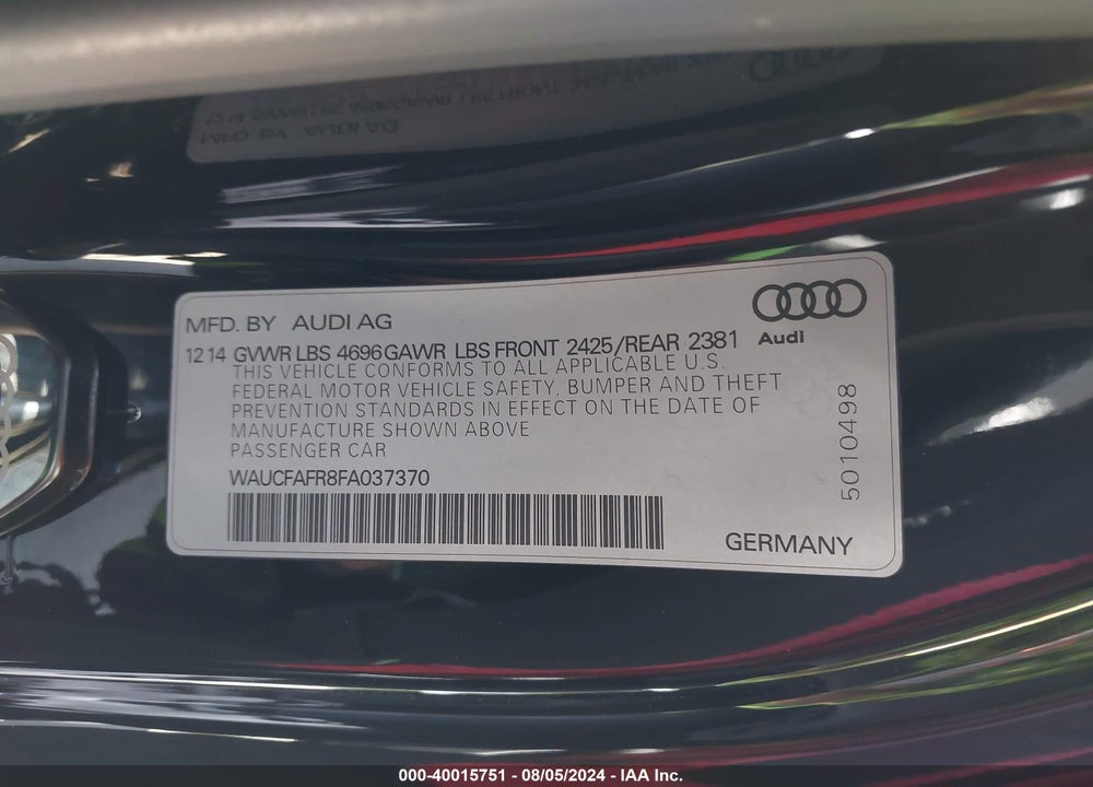 2015 AUDI A5 2.0T PREMIUM VIN: WAUCFAFR8FA037370