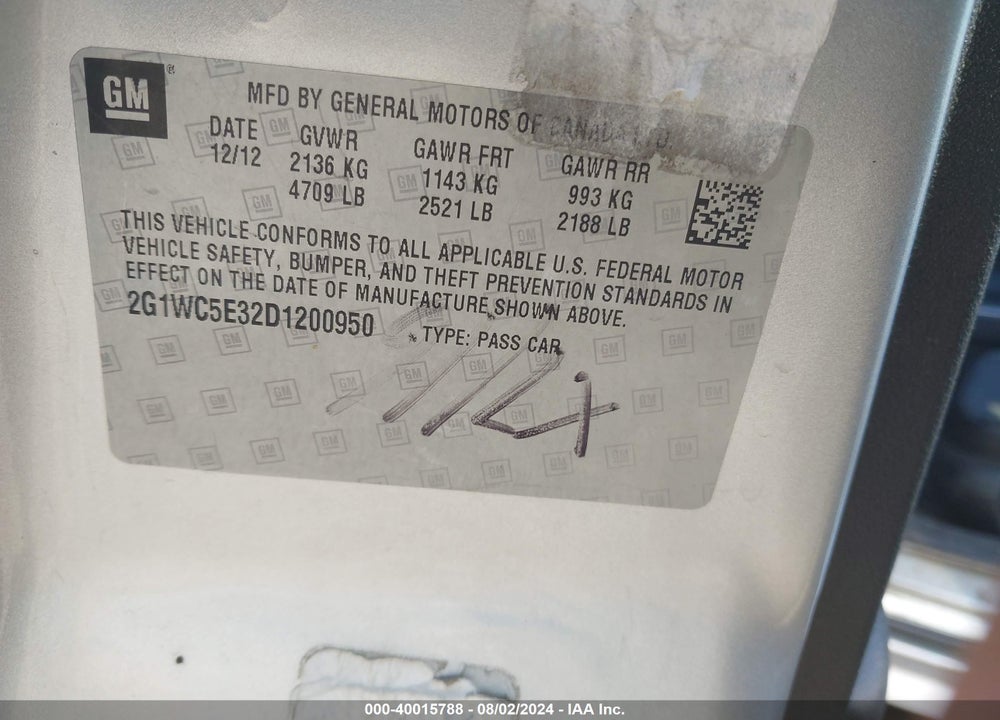 2013 CHEVROLET IMPALA LTZ VIN: 2G1WC5E32D1200950