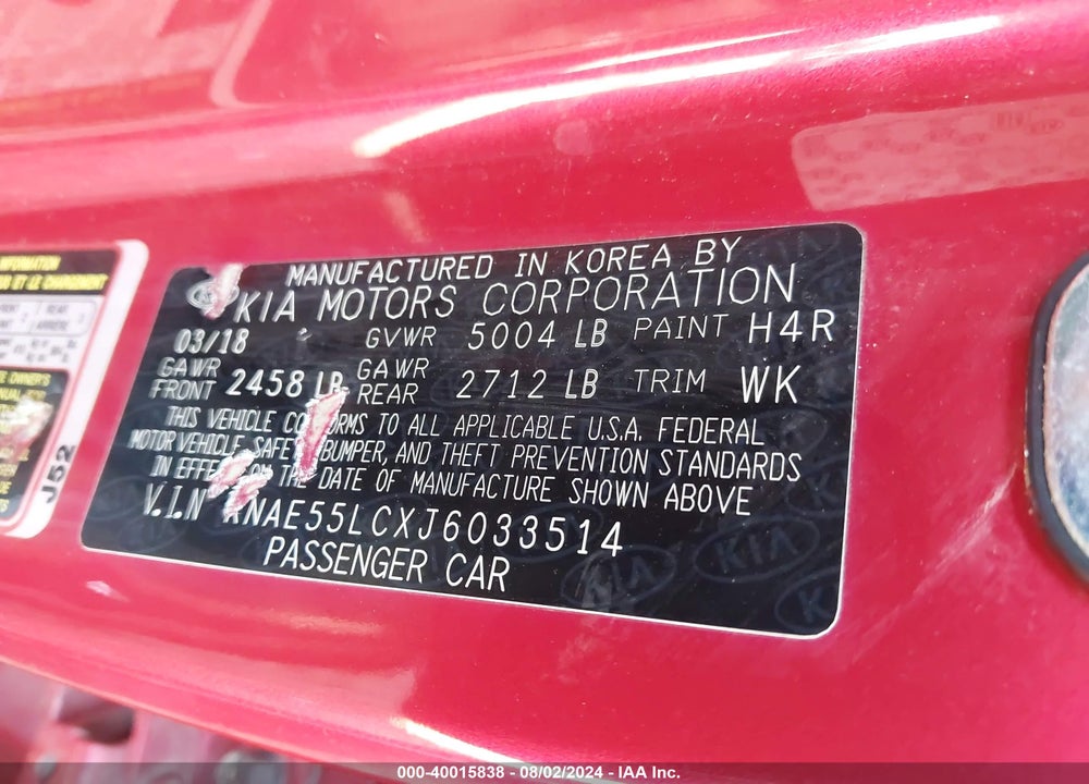 2018 KIA STINGER GT2 VIN: KNAE55LCXJ6033514