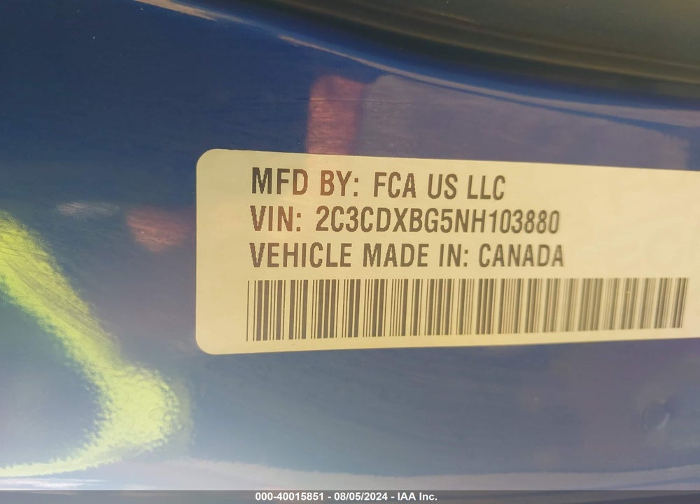 2022 DODGE CHARGER SXT RWD VIN: 2C3CDXBG5NH103880