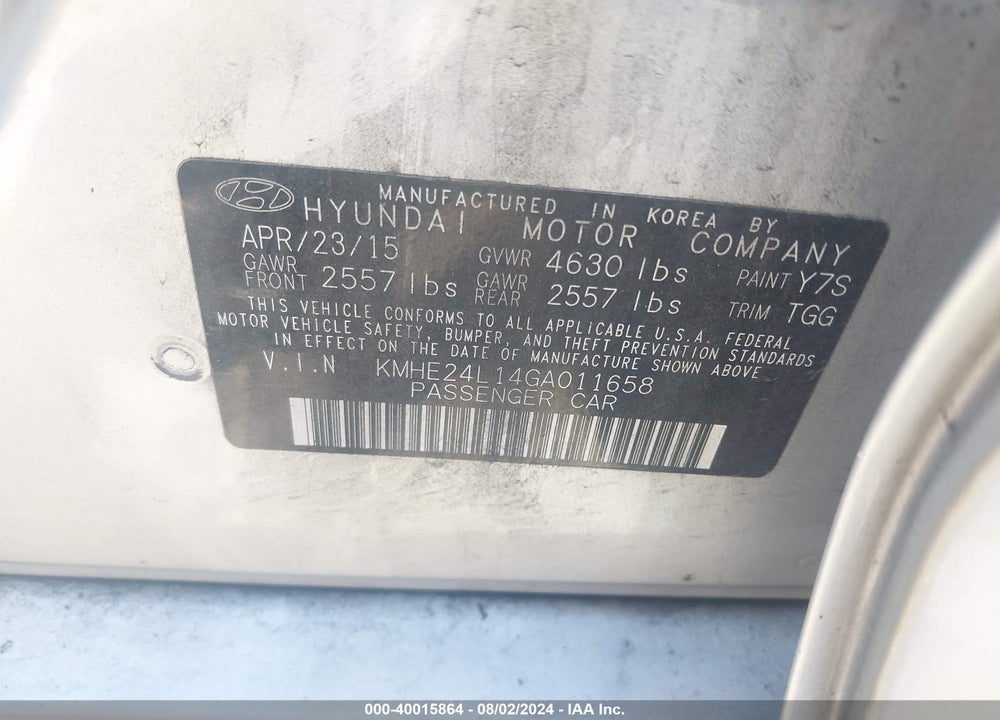 2016 HYUNDAI SONATA HYBRID SE VIN: KMHE24L14GA011658