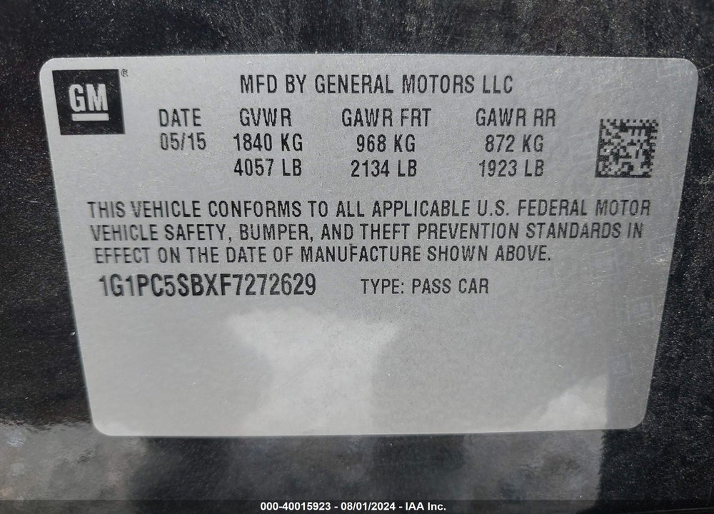 2015 CHEVROLET CRUZE 1LT AUTO VIN: 1G1PC5SBXF7272629