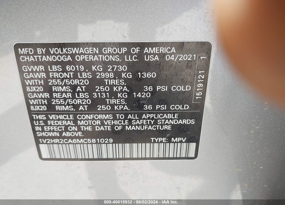 2021 VOLKSWAGEN ATLAS 3.6L V6 SE W/TECHNOLOGY VIN: 1V2HR2CA6MC581029