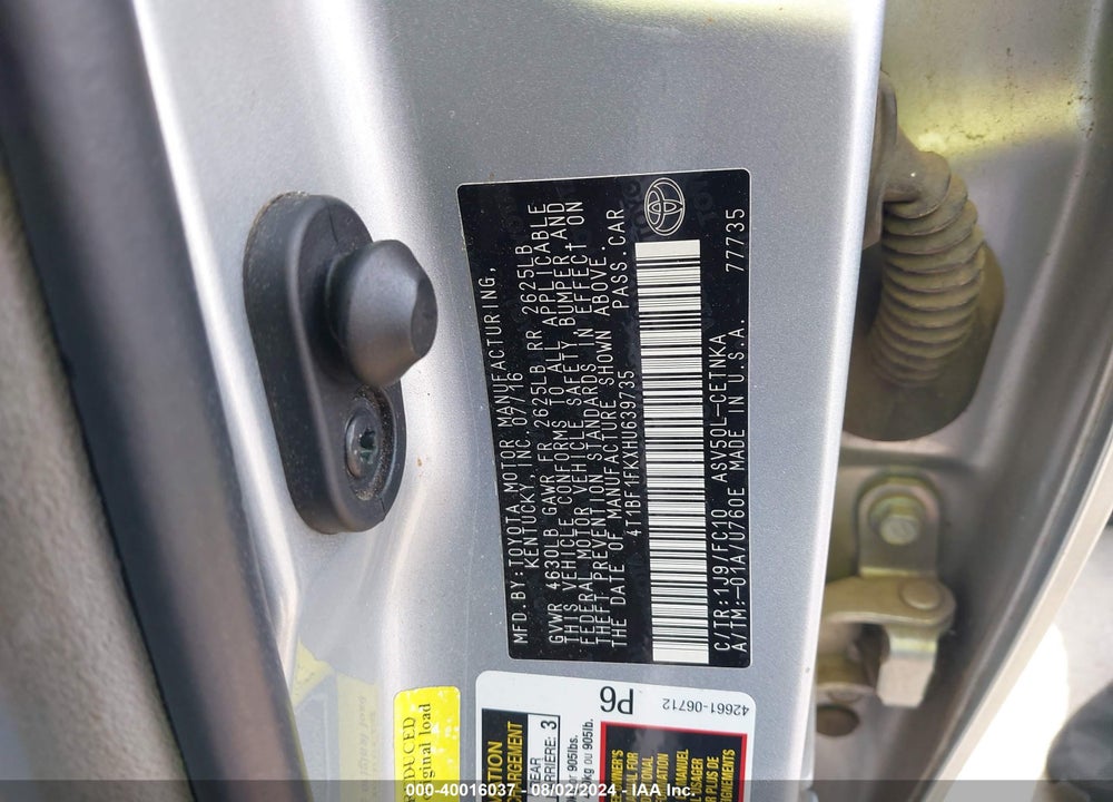 2017 TOYOTA CAMRY LE VIN: 4T1BF1FKXHU639735