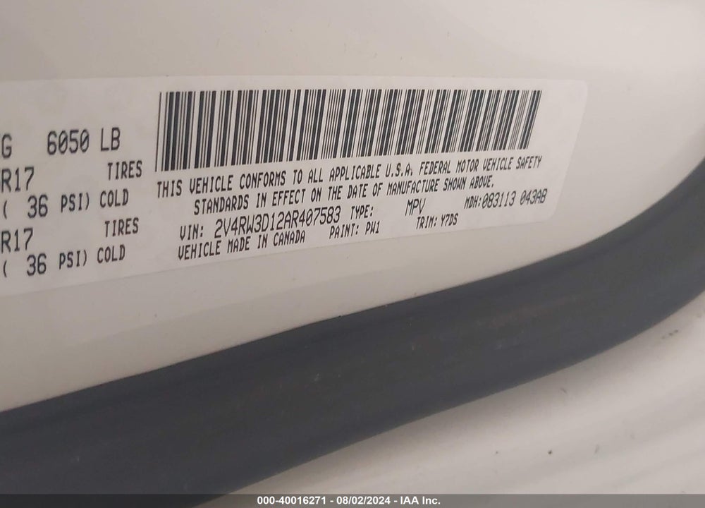 2010 VOLKSWAGEN ROUTAN SE VIN: 2V4RW3D12AR407583