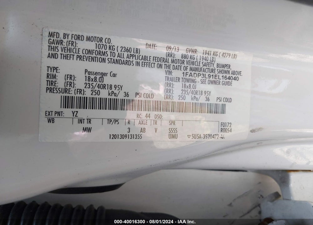 2014 FORD FOCUS ST VIN: 1FADP3L91EL164040