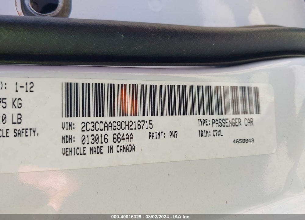 2012 CHRYSLER 300 VIN: 2C3CCAAG9CH216715