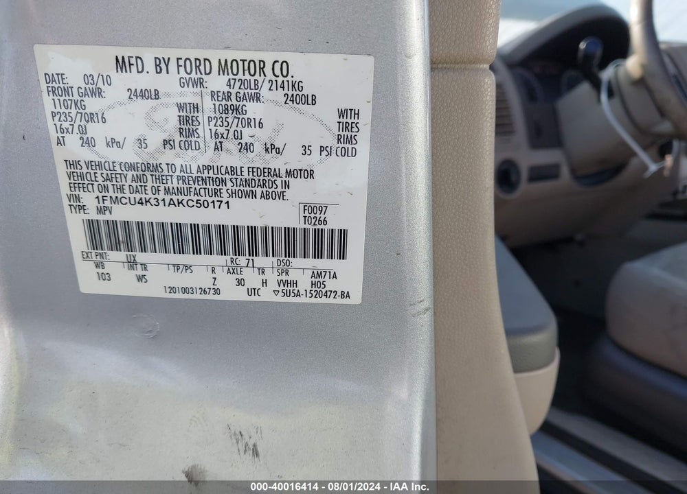 2010 FORD ESCAPE HYBRID LIMITED VIN: 1FMCU4K31AKC50171