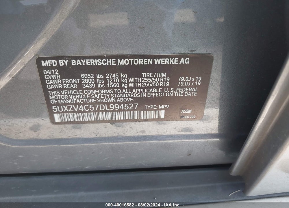 2013 BMW X5 XDRIVE35I/XDRIVE35I PREMIUM/XDRIVE35I SPORT ACTIVITY VIN: 5UXZV4C57DL994527