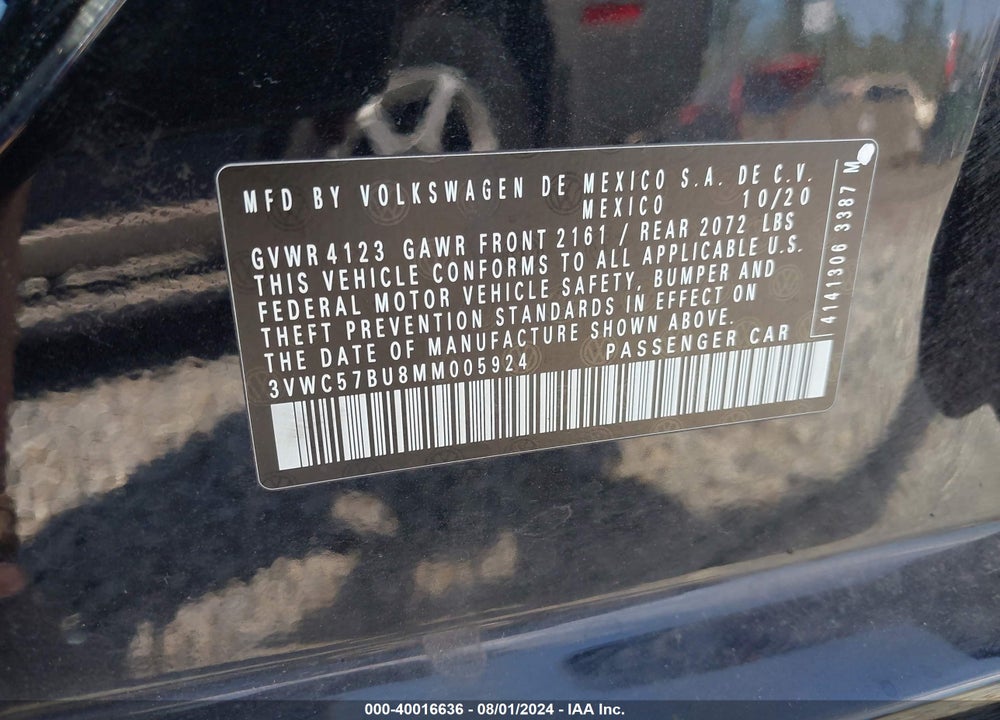 2021 VOLKSWAGEN JETTA 1.4T R-LINE/1.4T S/1.4T SE VIN: 3VWC57BU8MM005924