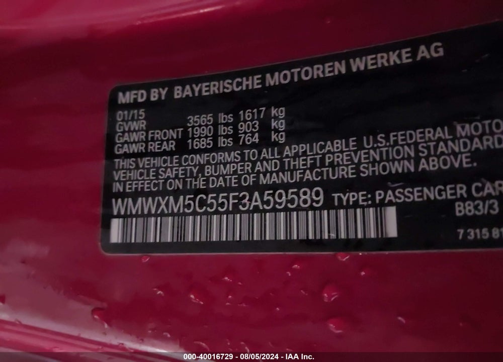 2015 MINI HARDTOP COOPER VIN: WMWXM5C55F3A59589