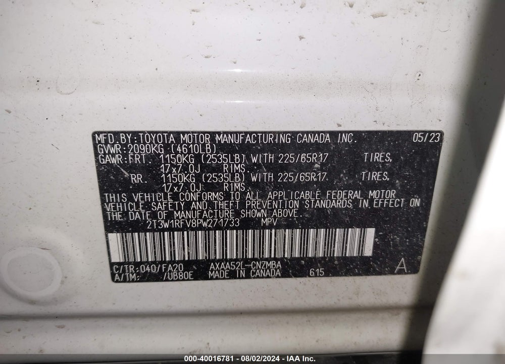 2023 TOYOTA RAV4 XLE VIN: 2T3W1RFV8PW271733