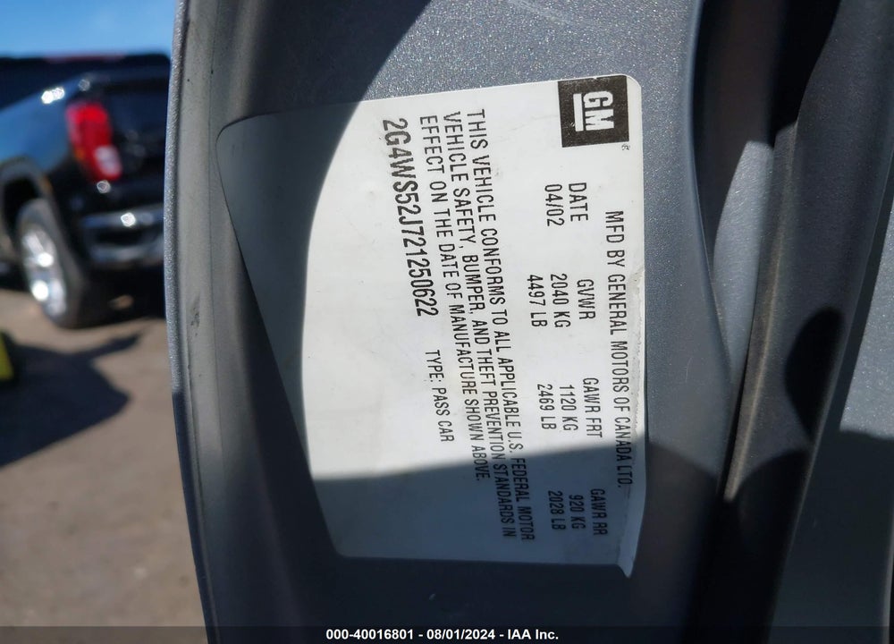 2002 BUICK CENTURY CUSTOM VIN: 2G4WS52J721250622
