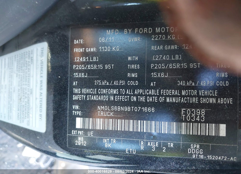 2011 FORD TRANSIT CONNECT VIN: NM0LS6BN9BT071666