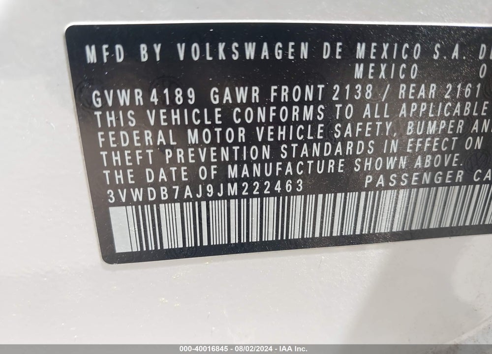 2018 VOLKSWAGEN JETTA 1.4T SE/1.4T WOLFSBURG EDITION VIN: 3VWDB7AJ9JM222463
