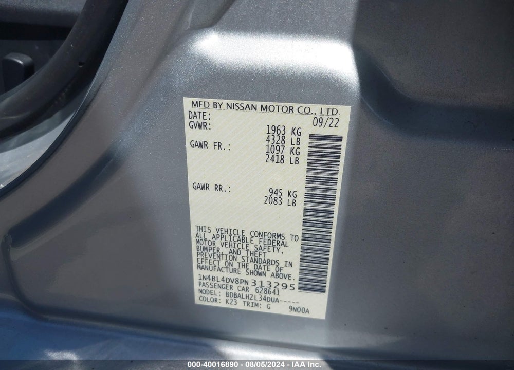 2023 NISSAN ALTIMA SV FWD VIN: 1N4BL4DV8PN313295