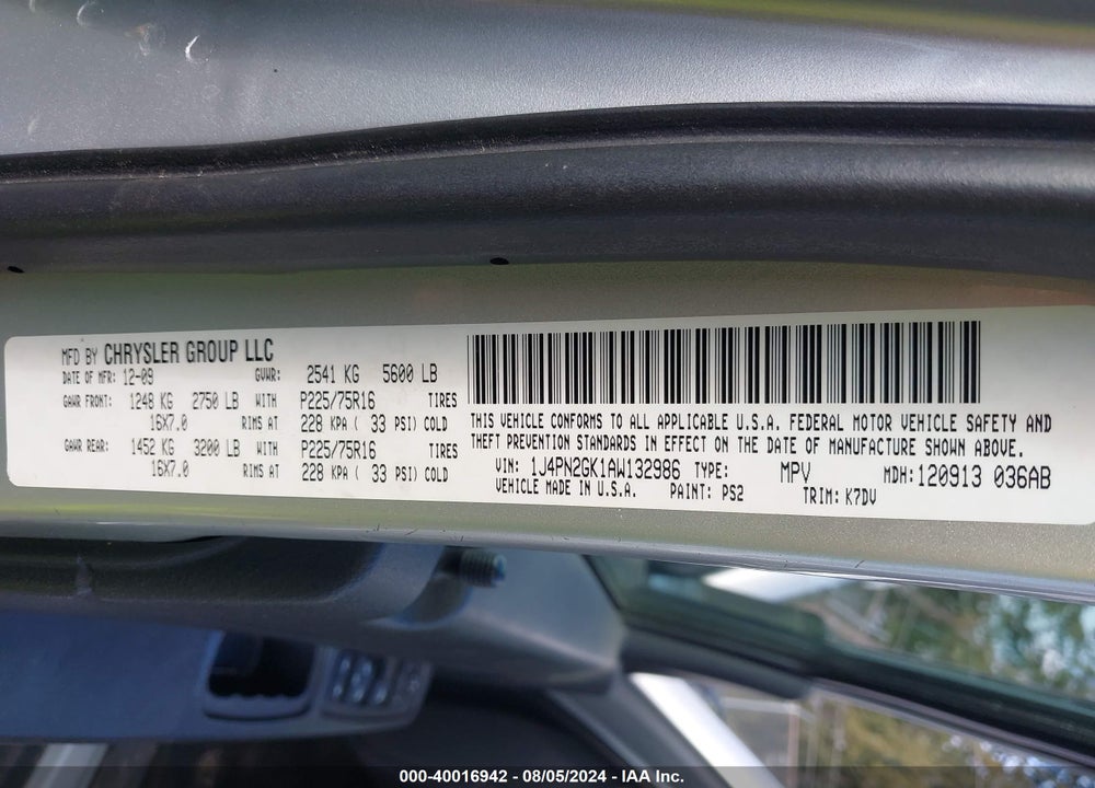 2010 JEEP LIBERTY SPORT VIN: 1J4PN2GK1AW132986