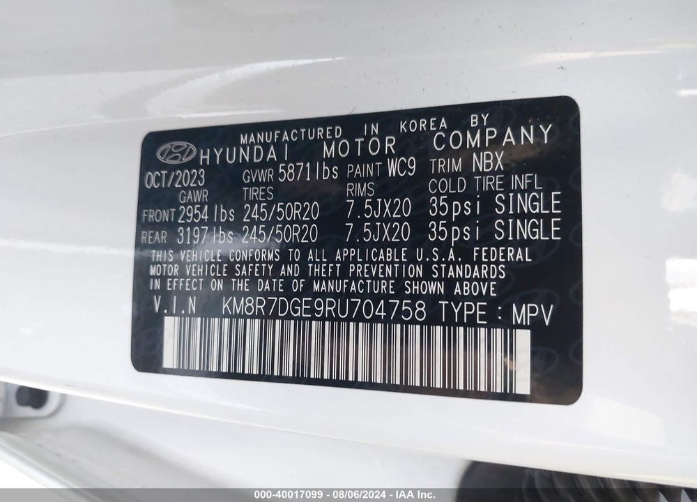2024 HYUNDAI PALISADE CALLIGRAPHY VIN: KM8R7DGE9RU704758