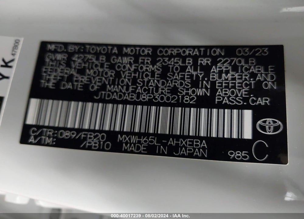 2023 TOYOTA PRIUS LE VIN: JTDADABU8P3002182