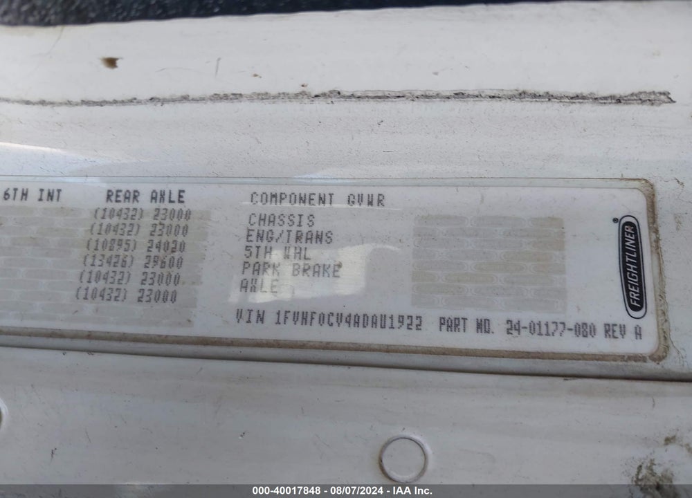 2010 FREIGHTLINER COLUMBIA 112 VIN: 1FVHF0CV4ADAU1922