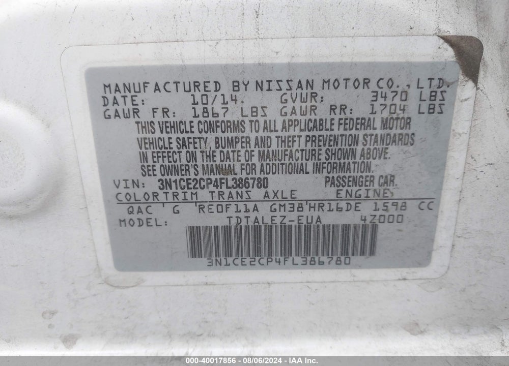 2015 NISSAN VERSA NOTE SL VIN: 3N1CE2CP4FL386780