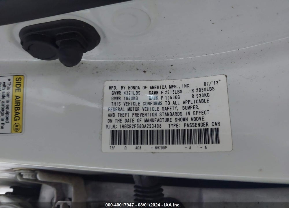 2013 HONDA ACCORD SPORT VIN: 1HGCR2F58DA253408