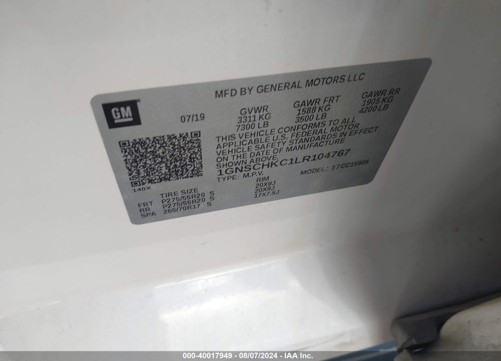 2020 CHEVROLET SUBURBAN 2WD LT VIN: 1GNSCHKC1LR104767