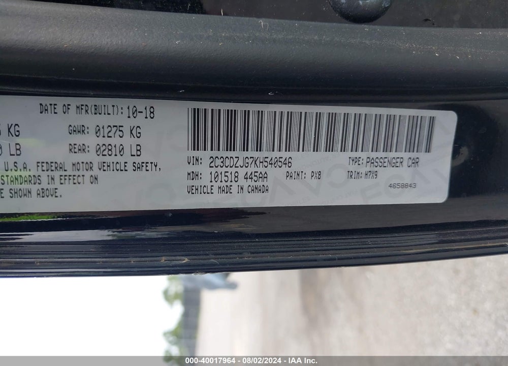 2019 DODGE CHALLENGER VIN: 2C3CDZJG7KH540546