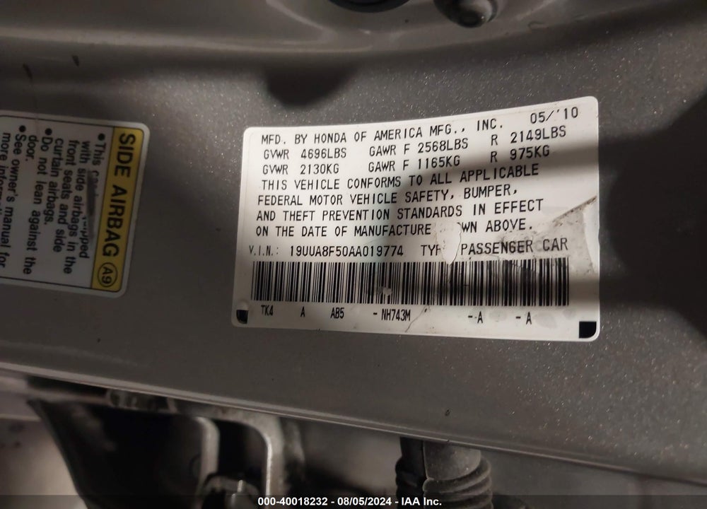 2010 ACURA TL 3.5 VIN: 19UUA8F50AA019774