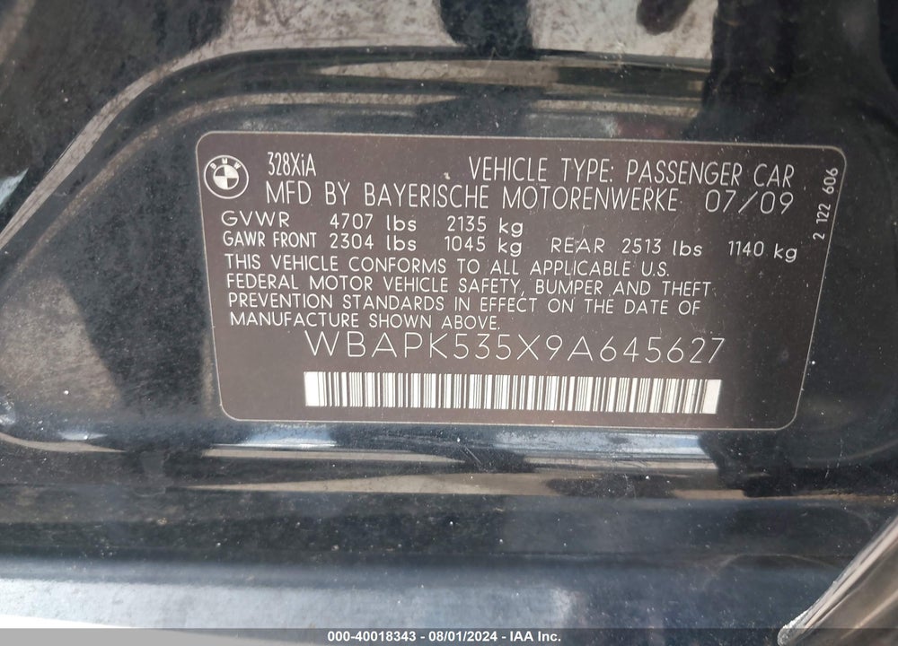 2009 BMW 328I XDRIVE VIN: WBAPK535X9A645627