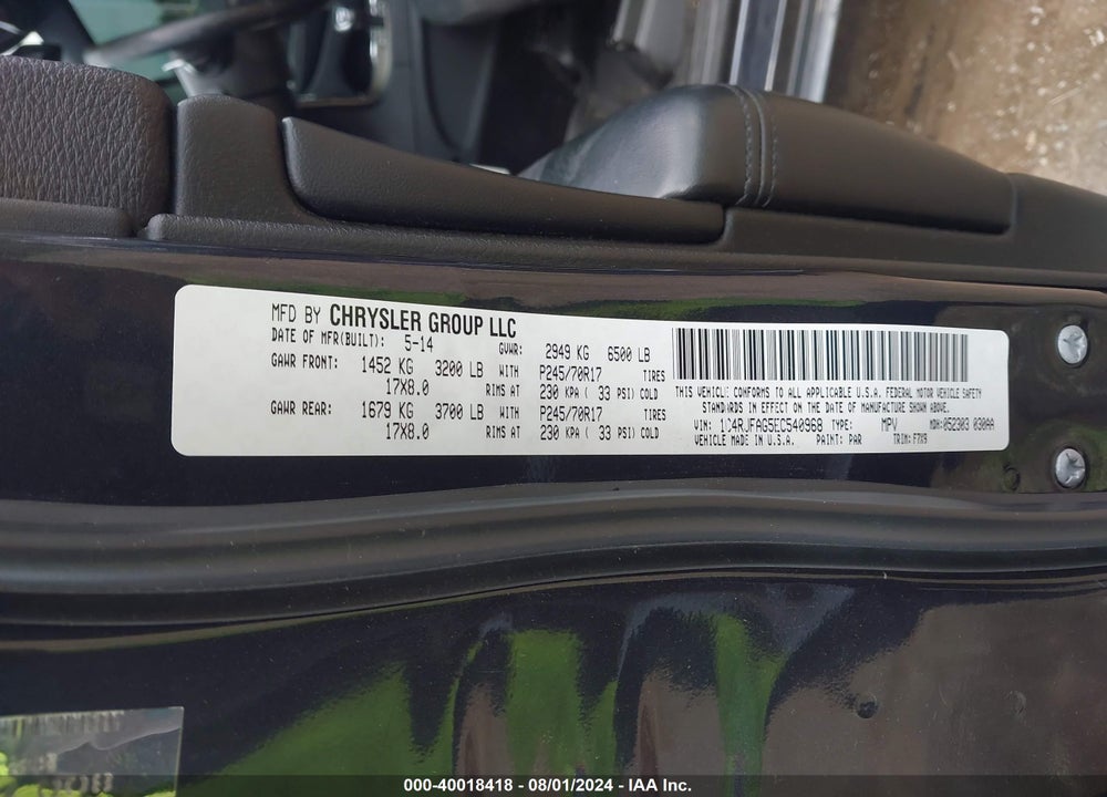 2014 JEEP GRAND CHEROKEE LAREDO VIN: 1C4RJFAG5EC540968