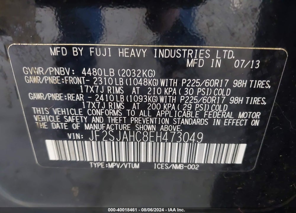 2014 SUBARU FORESTER 2.5I LIMITED VIN: JF2SJAHC8EH473049