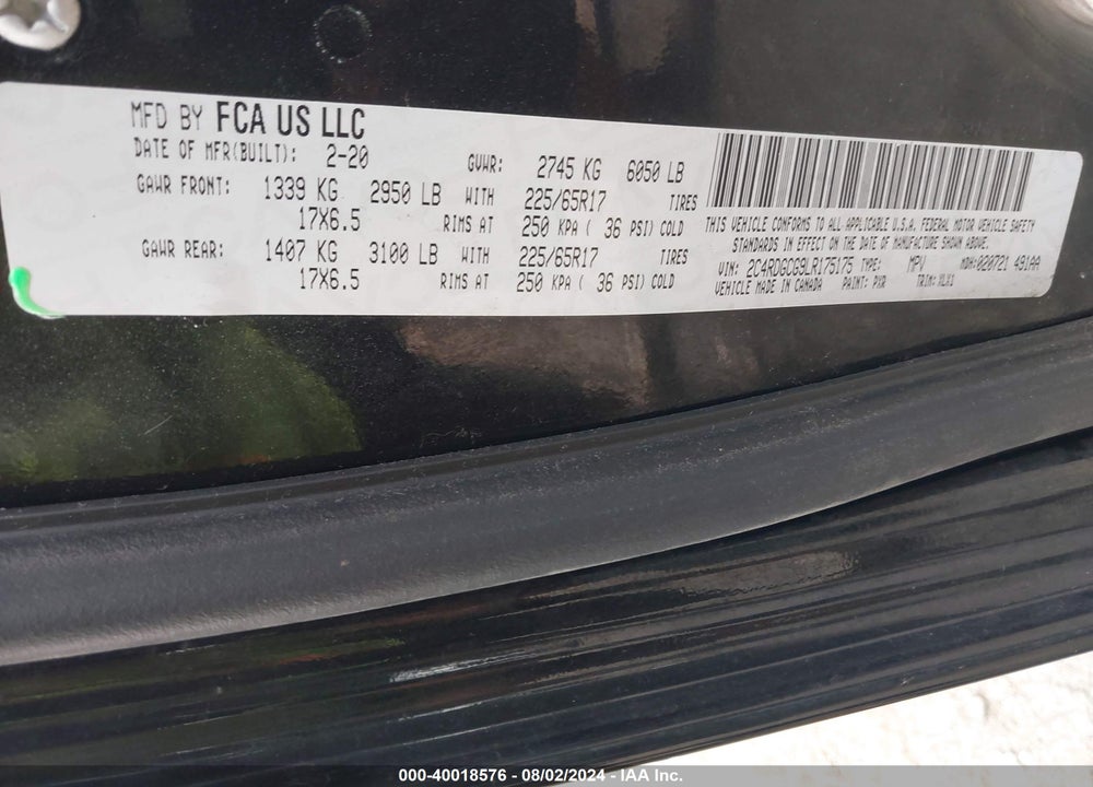 2020 DODGE GRAND CARAVAN SXT VIN: 2C4RDGCG9LR175175