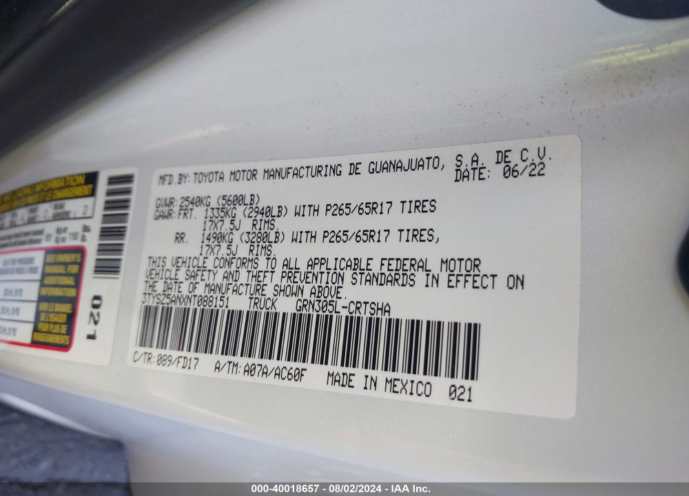 2022 TOYOTA TACOMA TRD SPORT VIN: 3TYSZ5ANXNT088151