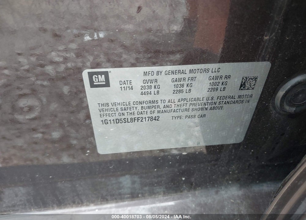 2015 CHEVROLET MALIBU 2LT VIN: 1G11D5SL8FF217842